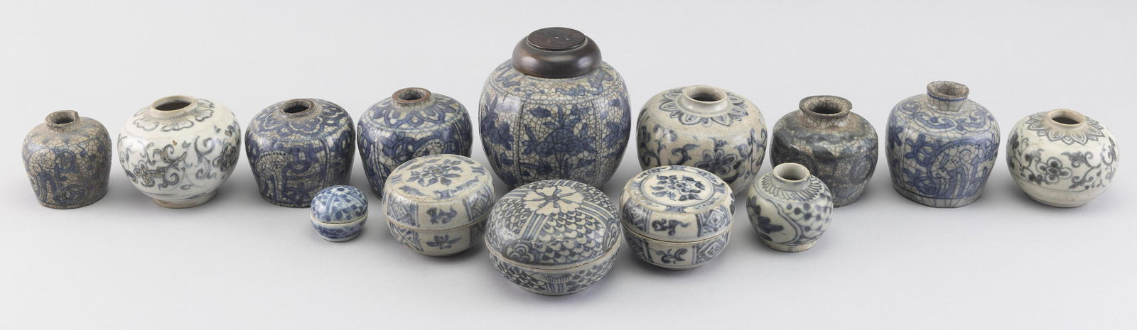 COLLECTION OF FOURTEEN MOSTLY CHINESE STONEWARE PIECES 19th Century Heights from 1" to (1 of 1)
