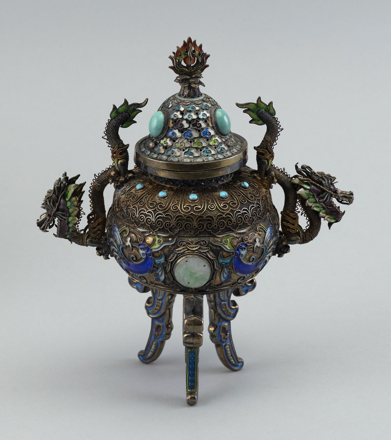 CHINESE CLOISONN… ENAMEL COVERED CENSER 20th Century Height 7î. Length across handles (1 of 3)