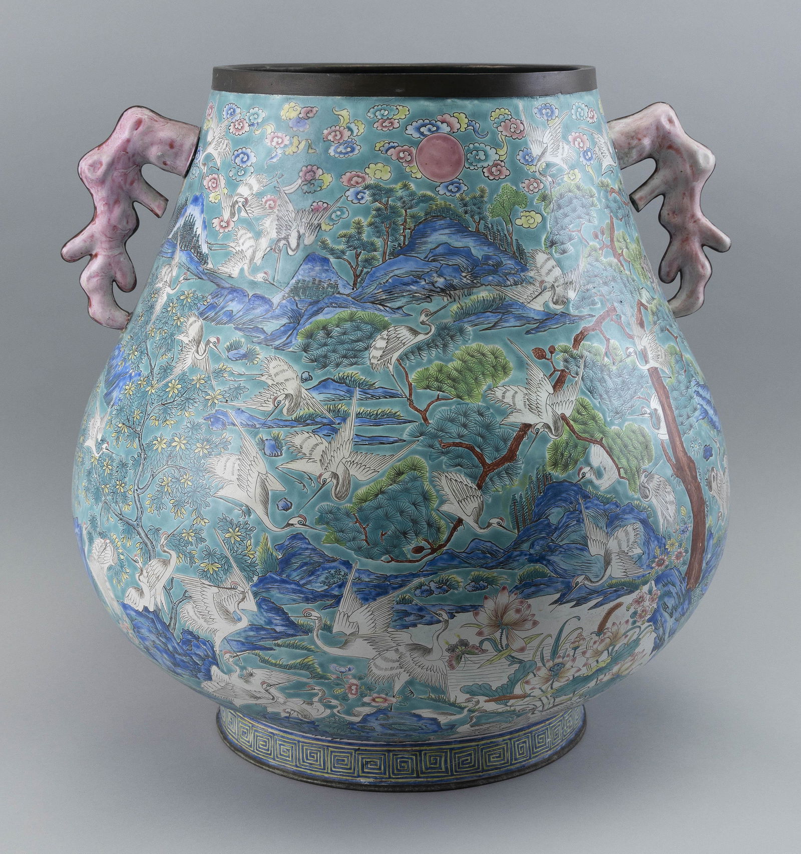 LARGE CHINESE FAMILLE ROSE CANTON ENAMEL DEER-HEAD VASE First Half of the 20th Century Height (1 of 6)
