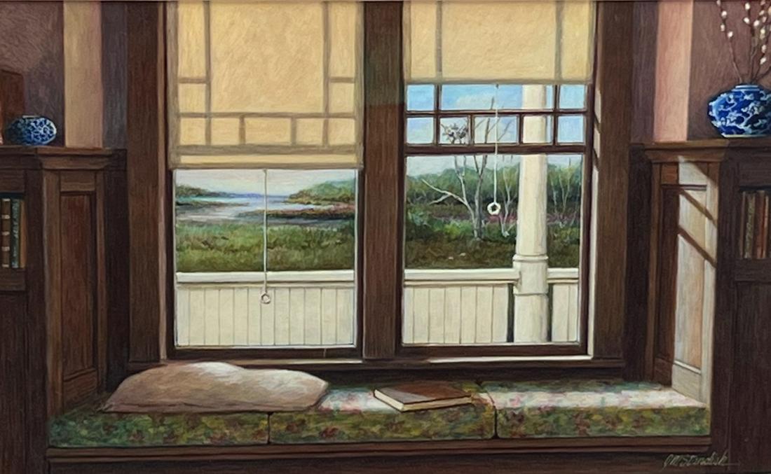 J.M. STANDISH (Massachusetts, 1949-), ìFavorite Reading Spotî., Egg tempera on masonite: J.M. STANDISHMassachusetts, 1949-ìFavorite Reading Spotî. Signed lower right.Egg tempera on masonite panel, 8î x 13.5î. Framed 17î x 22î.