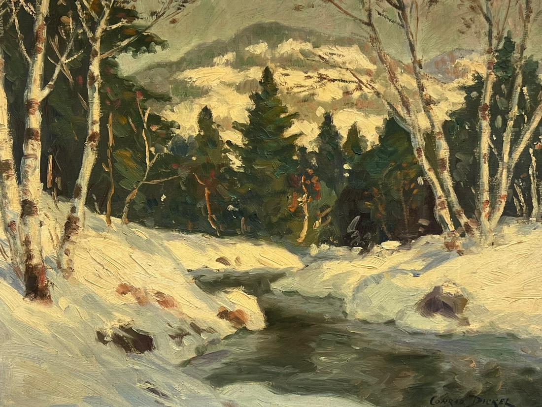 CONRAD DICKEL (Pennsylvania, 1894-1993), Mountain stream in winter., Oil on canvas, 12î x (1 of 3)