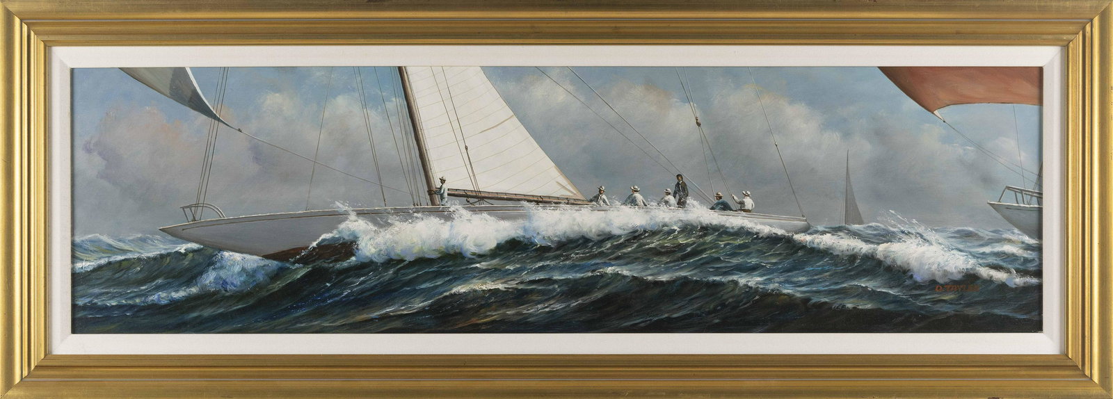 D. TAYLER (Massachusetts, 1968-), Yacht racing scene., Oil on canvas, 13" x 48". Framed 19" x 54". (1 of 2)