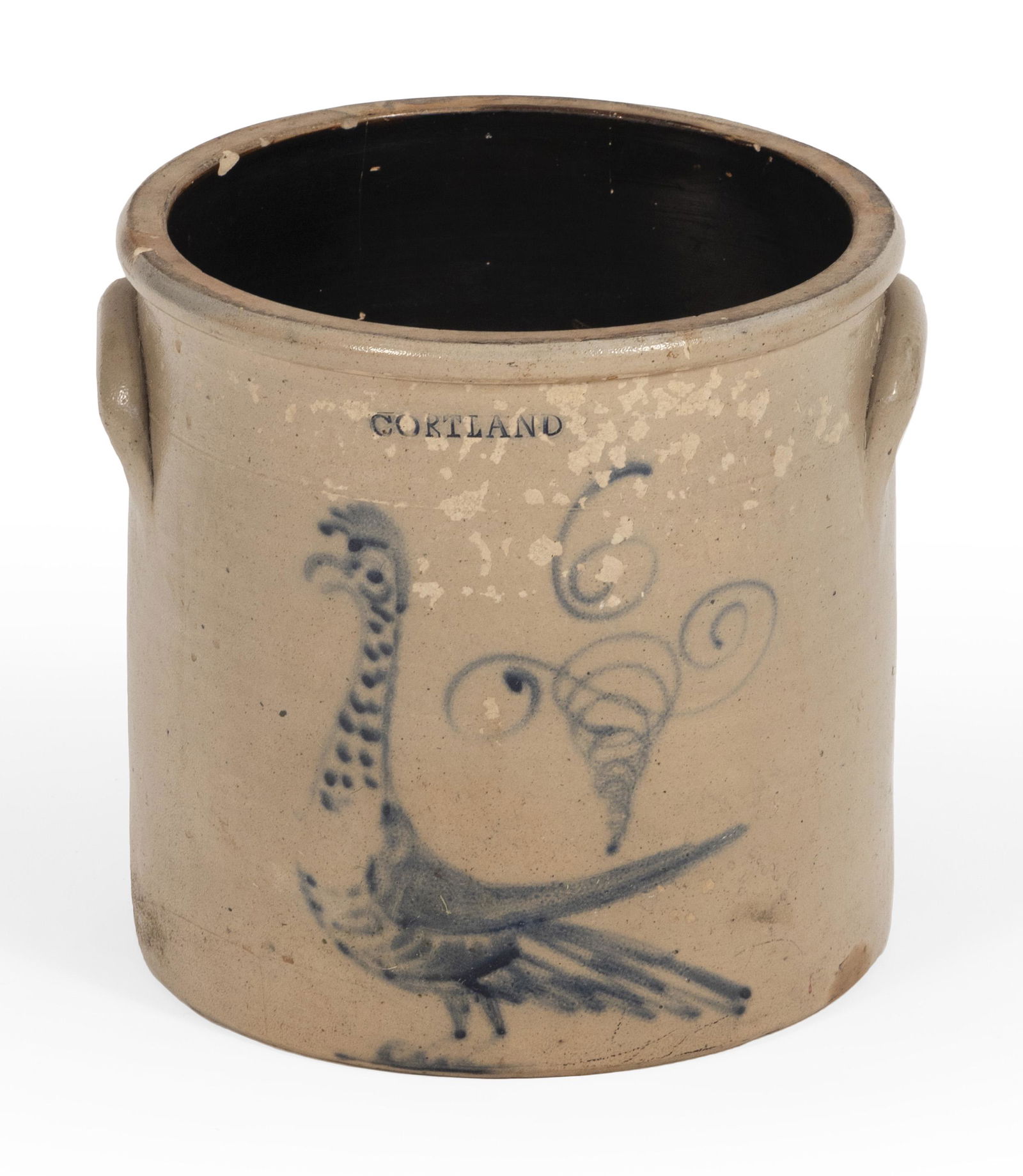 CORTLAND SIX-GALLON STONEWARE CROCK New York, 19th Century Height 13". Diameter 12.5". (1 of 2)
