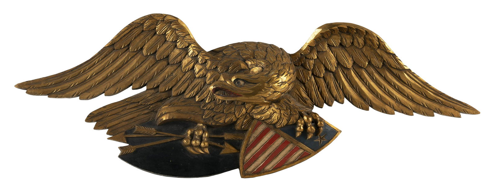 CARVED AND PAINTED WOODEN EAGLE PLAQUE 20th Century Height 15.5î. Length 44î. (1 of 1)