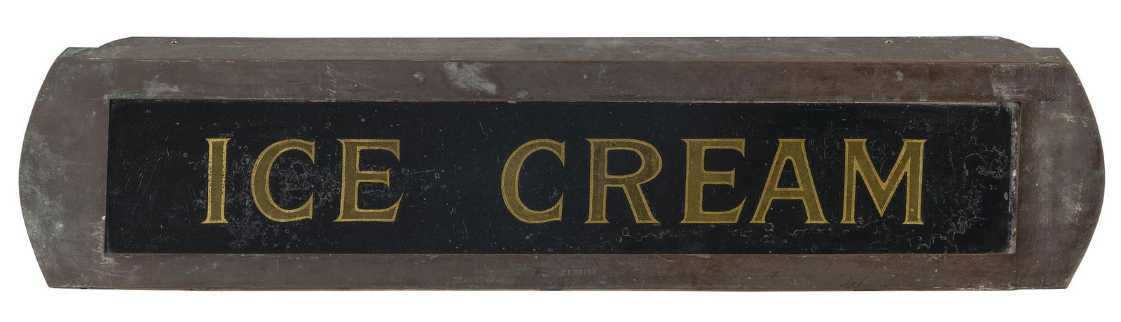 ICE CREAM REVERSE-PAINTED GLASS SIGN America, Circa 1915 9" x 40.25". (1 of 2)