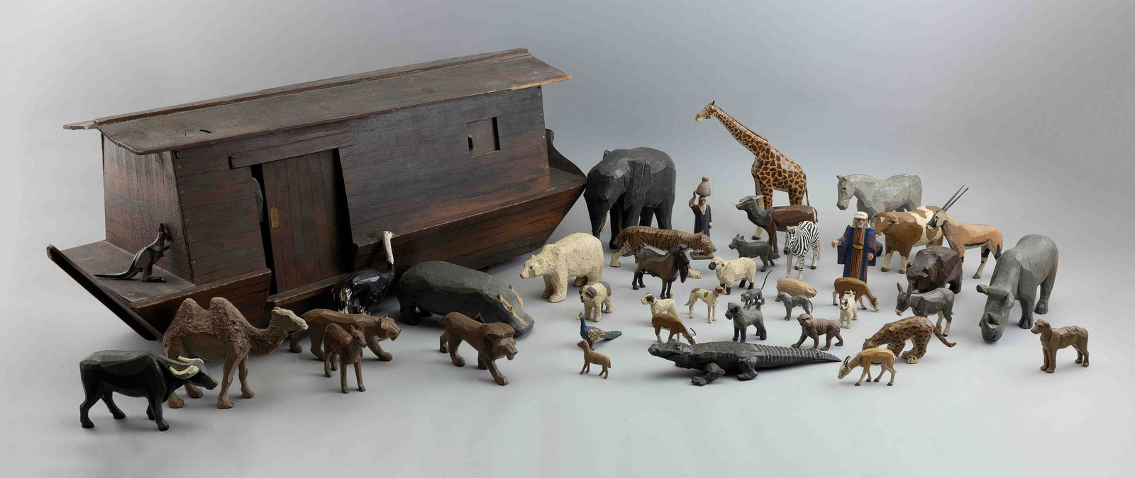 GERMAN CARVED AND PAINTED WOODEN NOAHíS ARK First Half of the 20th Century Ark length 32î. (1 of 4)