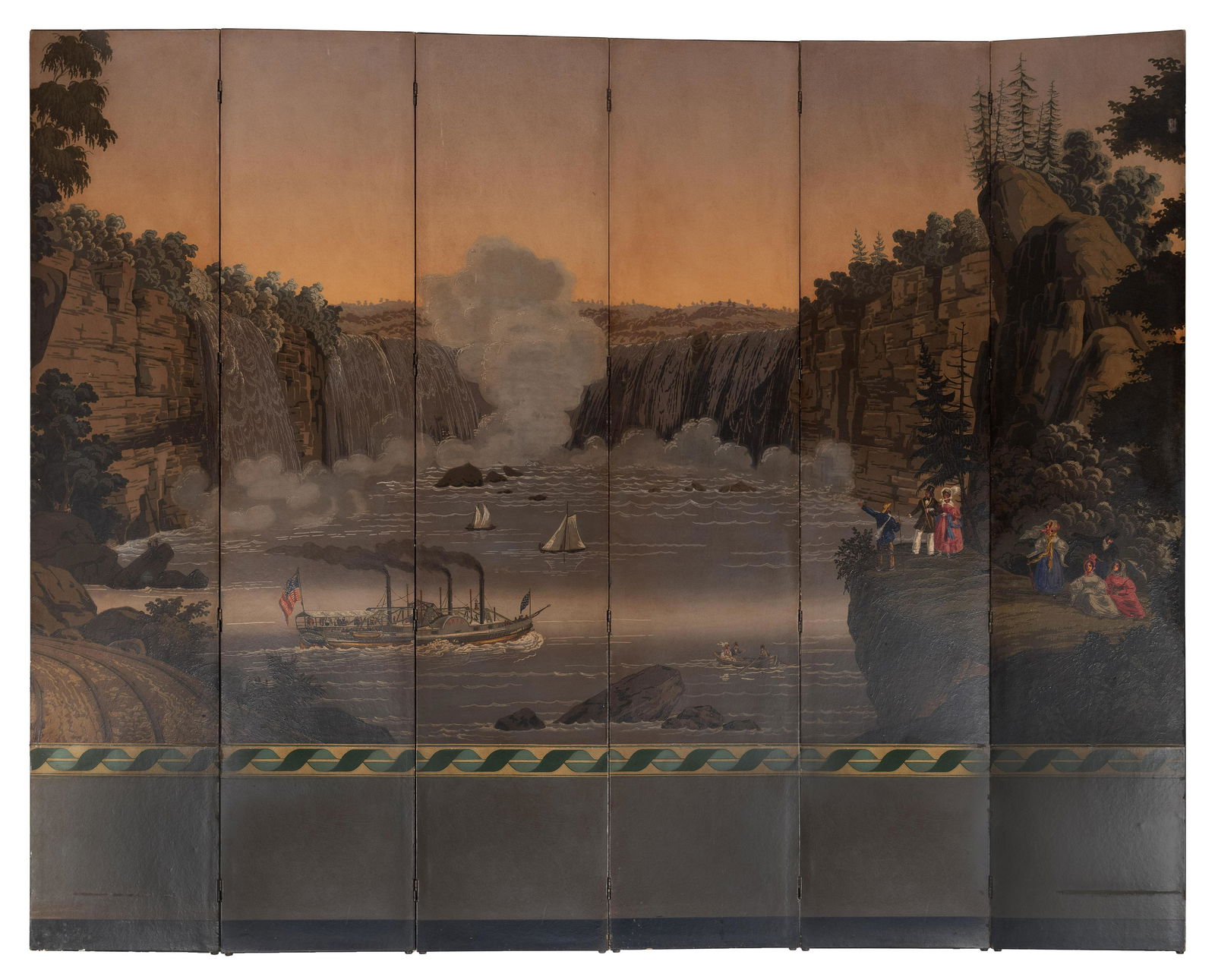 ZUBER SIX-PANEL SCREEN DEPICTING NIAGARA FALLS, FROM "VIEWS OF NORTH AMERICA" 20th Century Each (1 of 3)
