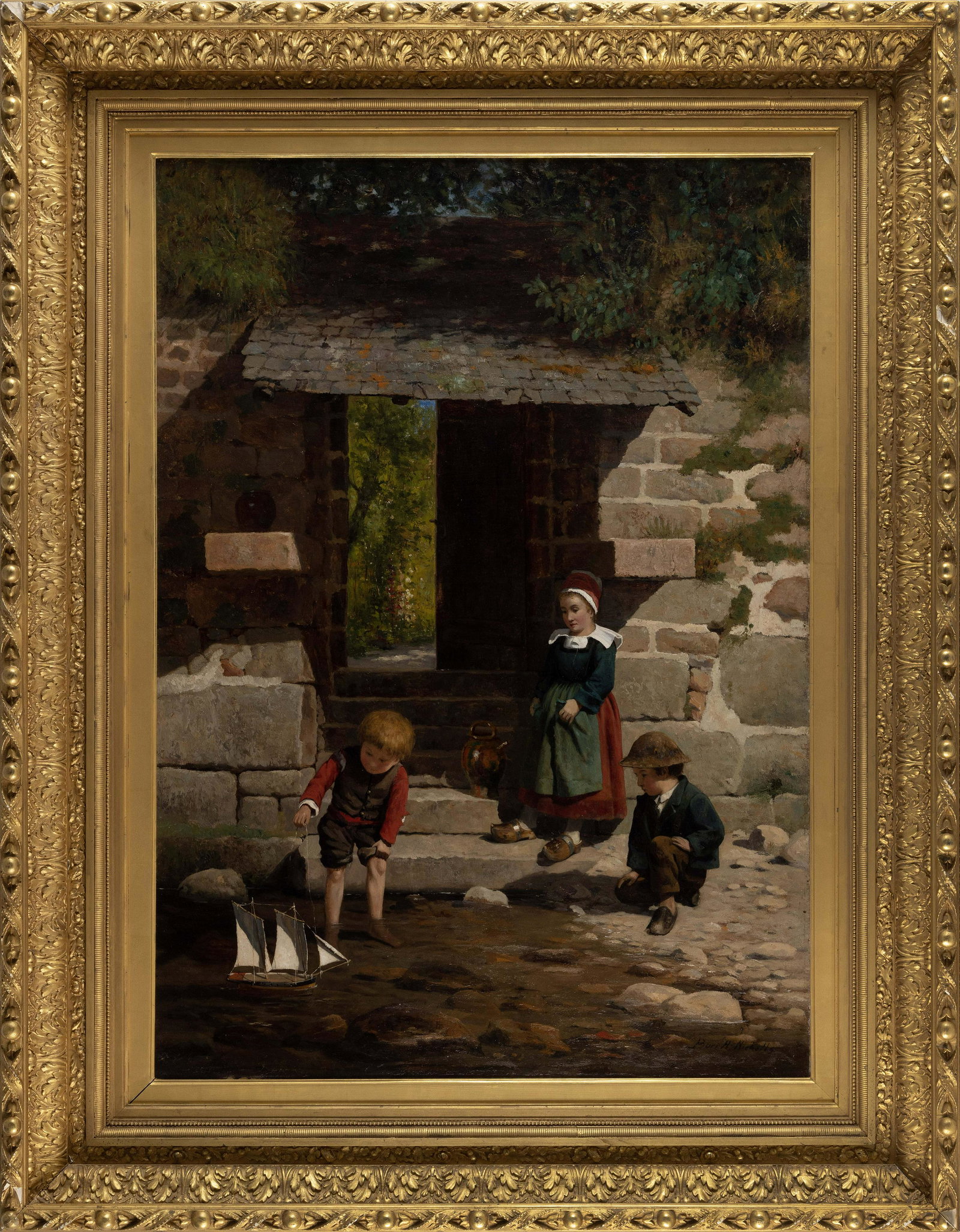 BURR HALLIDAY NICHOLLS (New York/Connecticut, 1848-1915), "Favorite Pastime"., Oil on canvas, (1 of 2)