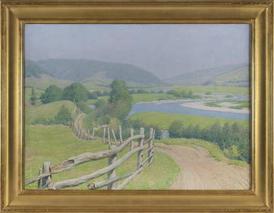 FRANK VINCENT DUMOND (New York/California, 1865-1951), "Winding Road", likely Nova Scotia., Oil on: FRANK VINCENT DUMONDNew York/California, 1865-1951"Winding Road", likely Nova Scotia. Signed lower left "F.V. DuMond". Titled verso.Oil on canvas, 26" x 36". Framed 33&qu