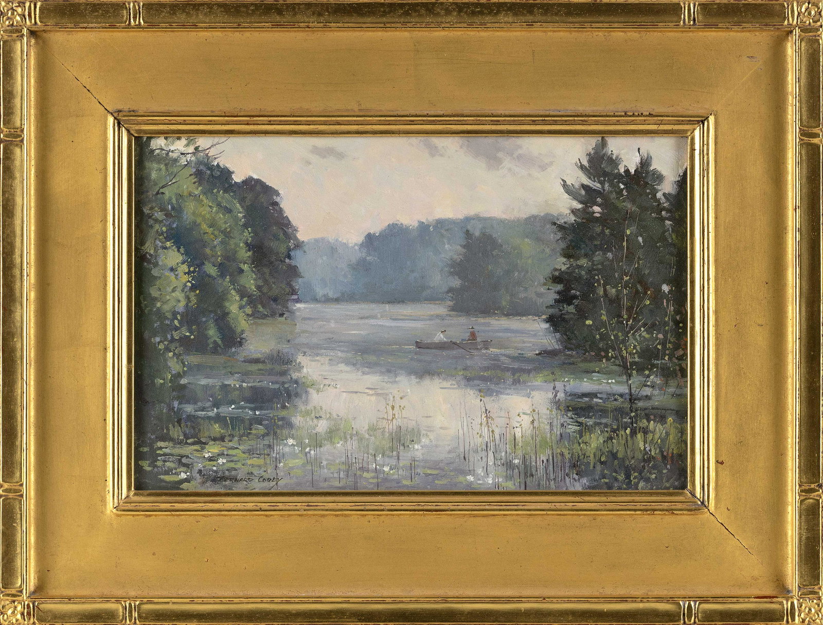 BERNARD COREY (Massachusetts, 1914-2000), "Afternoon Row"., Oil on canvas board, 9" x 14". Framed (1 of 2)