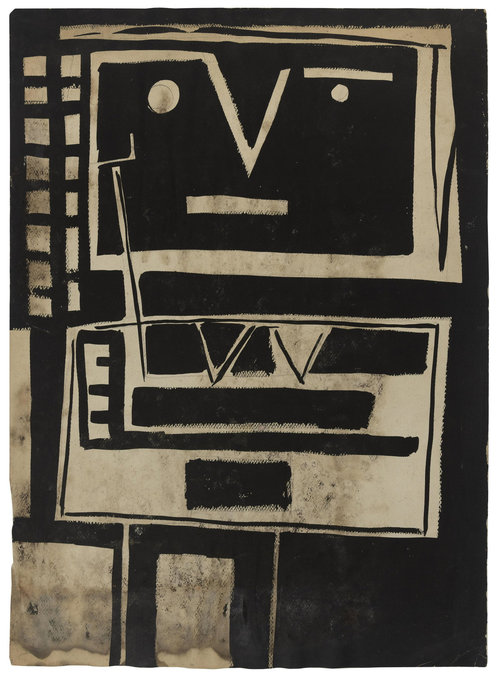 PETER BUSA (Pennsylvania, 1914-1985), Kachina Doll, circa 1950., Ink/gouache on heavy paper, 30" x: PETER BUSAPennsylvania, 1914-1985Kachina Doll, circa 1950. Signed verso "Busa".Ink/gouache on heavy paper, 30" x 20". Unframed.