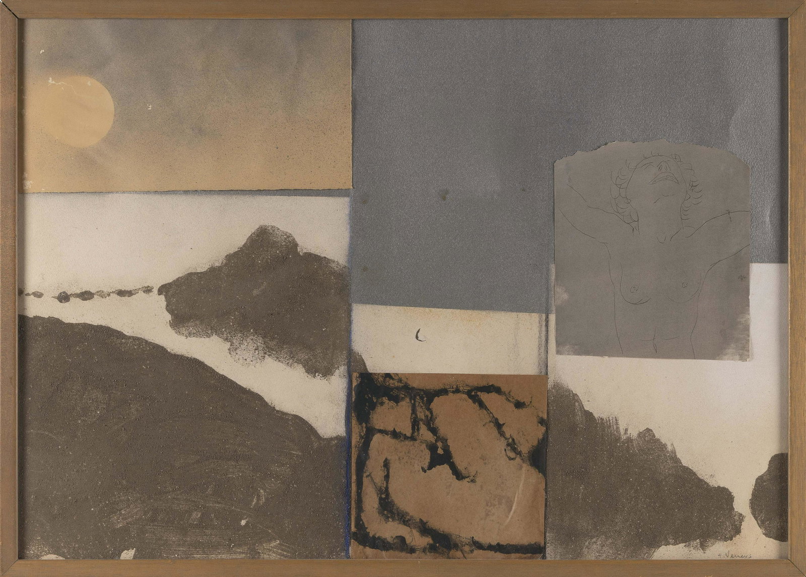 TONY VEVERS (Massachusetts/Indiana/England, 1926-2008), Collage., Mixed media, 20.5î x: TONY VEVERSMassachusetts/Indiana/England, 1926-2008Collage. Signed lower right "T. Veversî.Mixed media, 20.5î x 29.5î sight. Framed 22î x 31î.