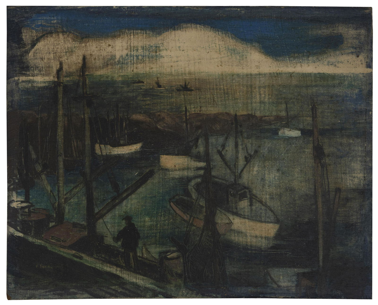 VERNON B. SMITH (Massachusetts, 1894-1969), Harbor scene., Oil on masonite, 8" x 10". Unframed. (1 of 1)