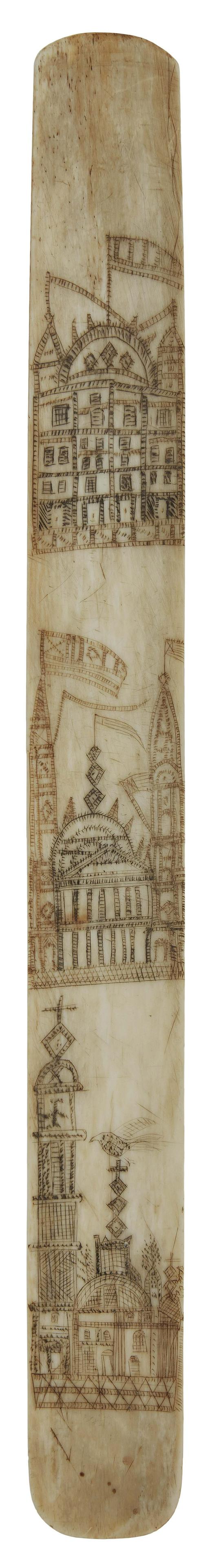 POLYCHROME WHALEBONE BUSK DEPICTING "RUSSIA" Late 19th Century Length 13". (1 of 2)