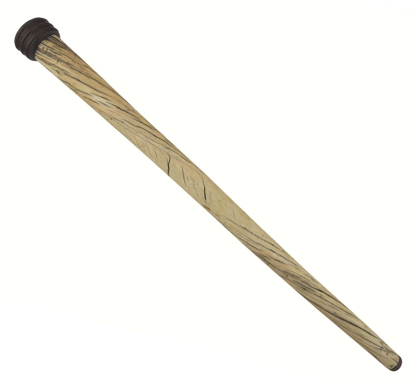 WALKING STICK MADE FROM A SECTION OF A NARWHAL TUSK 19th Century Length 31.75".: WALKING STICK MADE FROM A SECTION OF A NARWHAL TUSK 19th Century Fitted with a turned mahogany head and ferrule. Nice patina. Length 31.75". Provenance: Jeffrey and Francine Cohen Collection, Ric