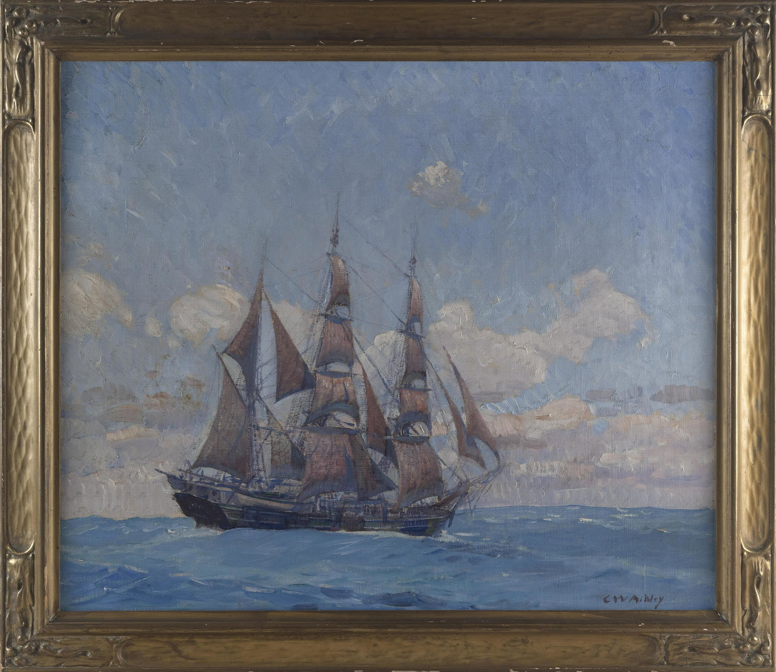 CLIFFORD WARREN ASHLEY (Massachusetts, 1881-1947), Portrait of the barque Wanderer under full sail., (1 of 2)