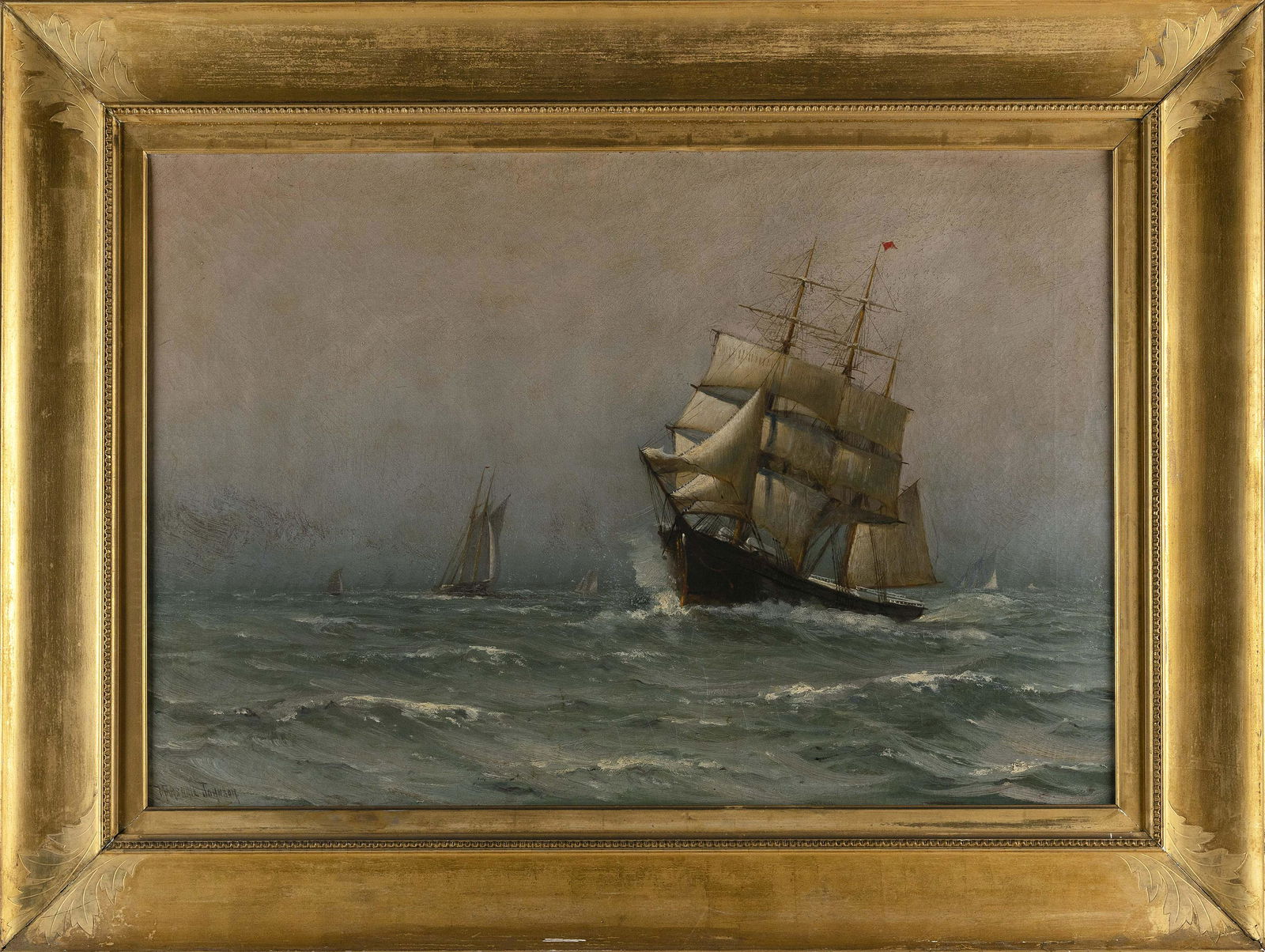 MARSHALL JOHNSON, JR. (Massachusetts, 1850-1921), ìBoating in the Bayî., Oil on canvas,: MARSHALL JOHNSON, JR.Massachusetts, 1850-1921ìBoating in the Bayî. Signed lower left ìMarshall Johnsonî. Reverse with exhibit label and label for Veerhoff Galleries, Washington, D.