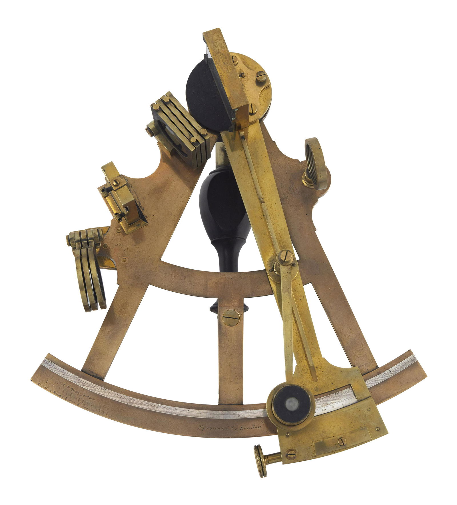CASED BRASS T-FRAME SEXTANT 19th Century Case height 6î. Width 11.75î. Depth 10.25î. (1 of 2)