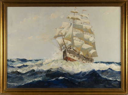 ANTHONY THIEME (Massachusetts/California, 1888-1954), ìSailing the Open Seaî., Oil on: ANTHONY THIEMEMassachusetts/California, 1888-1954ìSailing the Open Seaî. Signed lower right ìA. Thiemeî.Oil on canvas, 28î x 40î. Framed 32.75î x 45.25î.