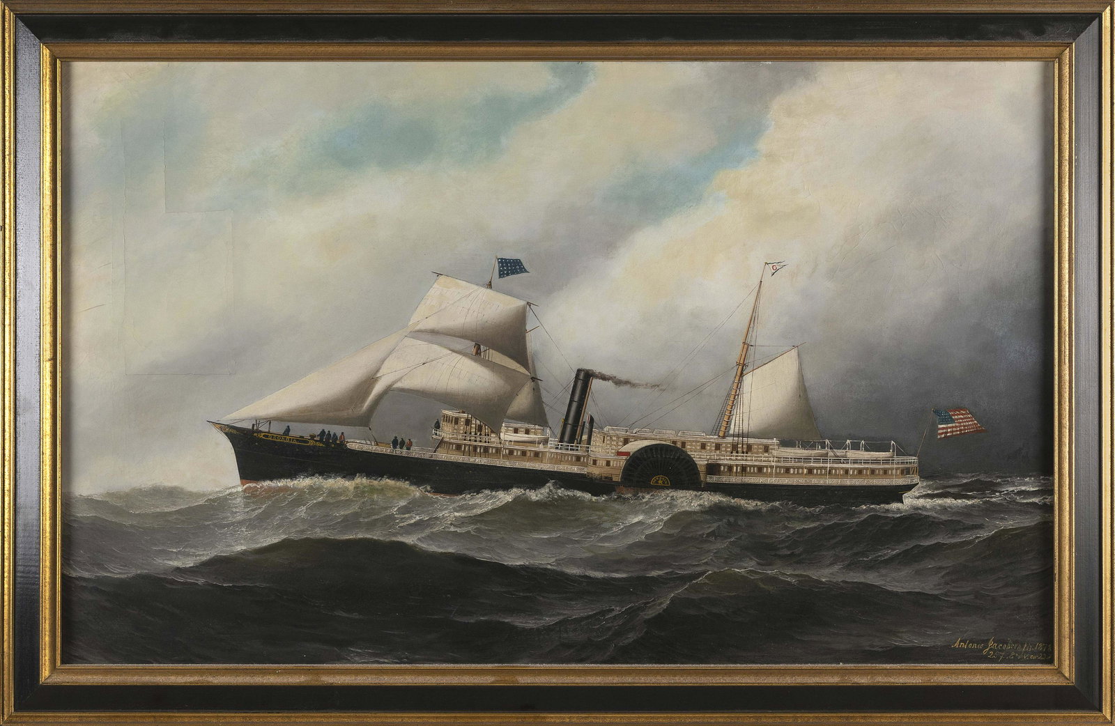 ANTONIO NICOLO GASPARO JACOBSEN (New York/New Jersey/Denmark, 1850-1921), The American sidewheeler: ANTONIO NICOLO GASPARO JACOBSENNew York/New Jersey/Denmark, 1850-1921The American sidewheeler Georiga. Signed and dated lower right "Antonio Jacobsen 1878". Inscribed with map coordinates "257.8 v. 2.