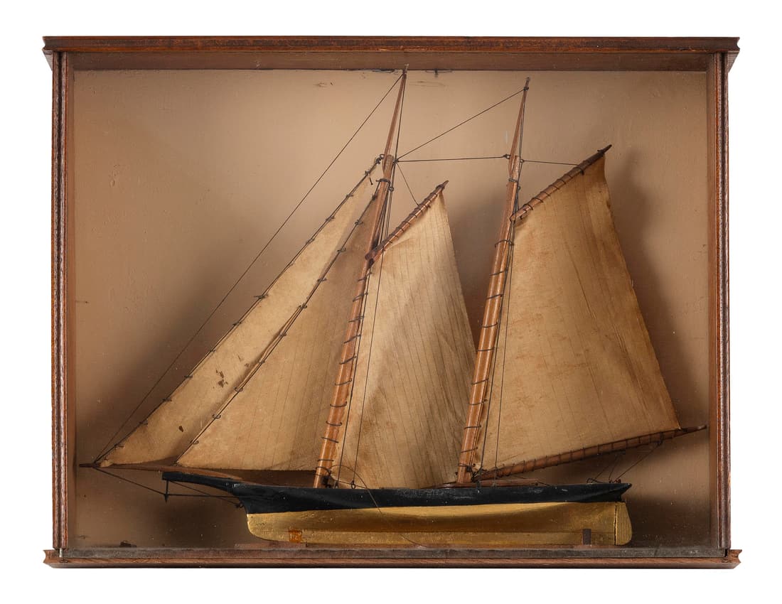 SHADOW BOX MODEL OF A SAILBOAT Early 20th Century Height 9.25". Width 12.25". Depth 2.5". (1 of 2)
