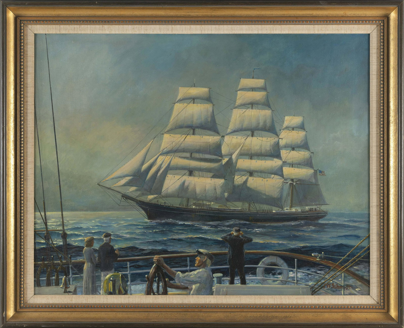 JOHN W. SCHMIDT (Massachusetts, Late 20th Century), "The Bath Built Ship W.R. Grace"., Oil on (1 of 2)