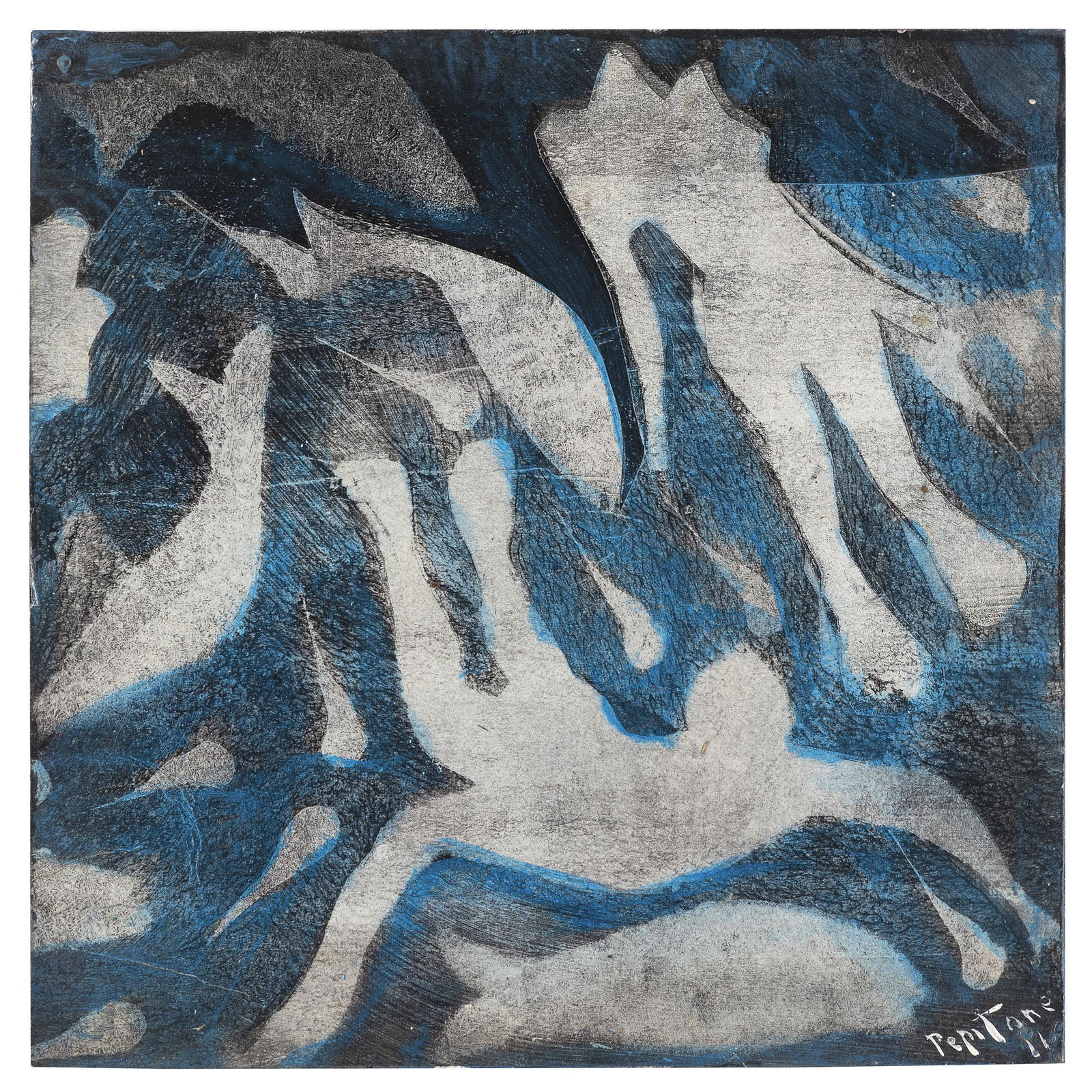 RICHARD PEPITONE (Massachusetts/New York, 1936-2022), "Divers"., Acrylic on panel, 11.75" x 12". (1 of 2)