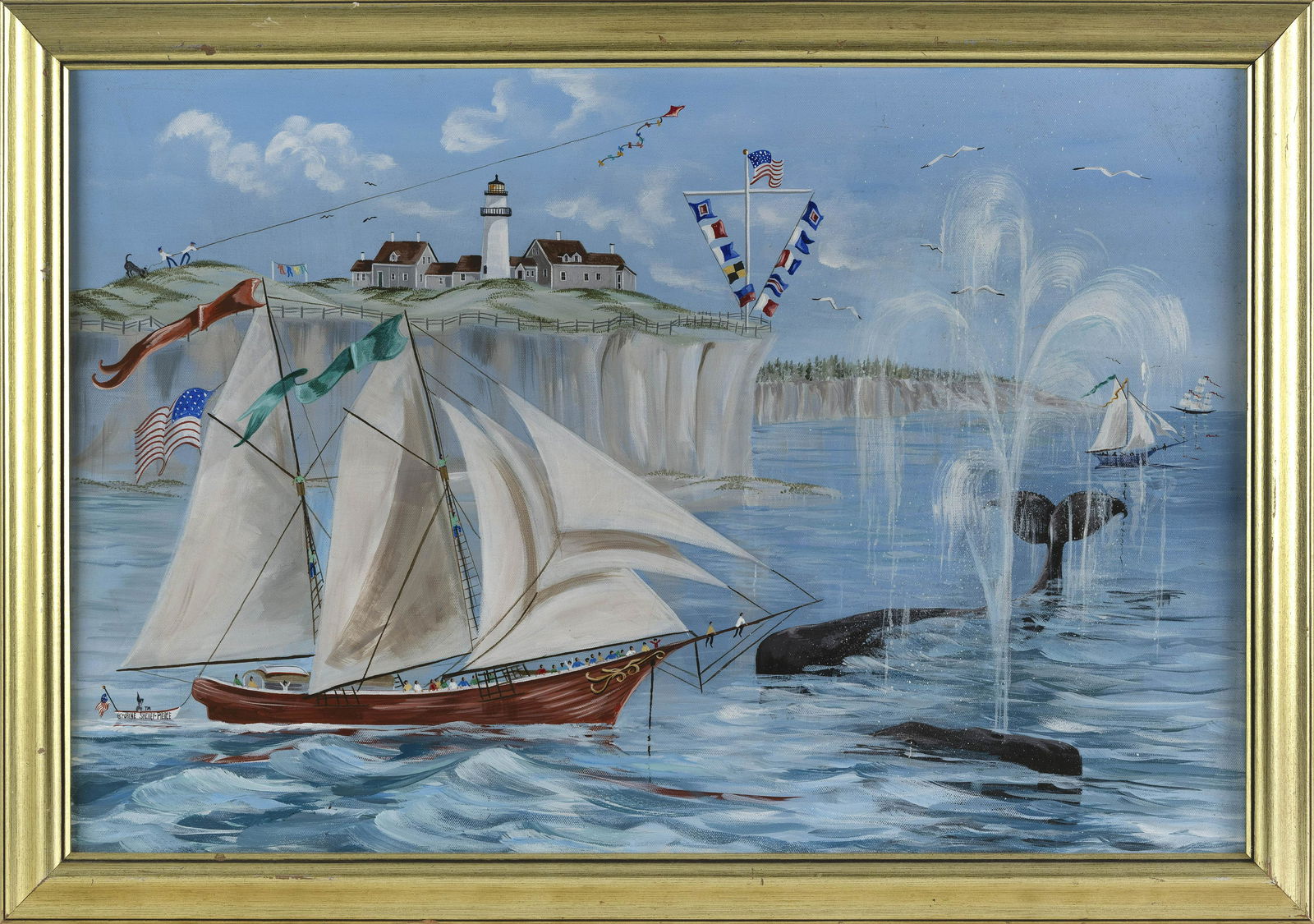 JAYNE SHELLEY PIERCE (Massachusetts, 20th/21st Century), Boats and whales off Highland Light., Oil (1 of 2)