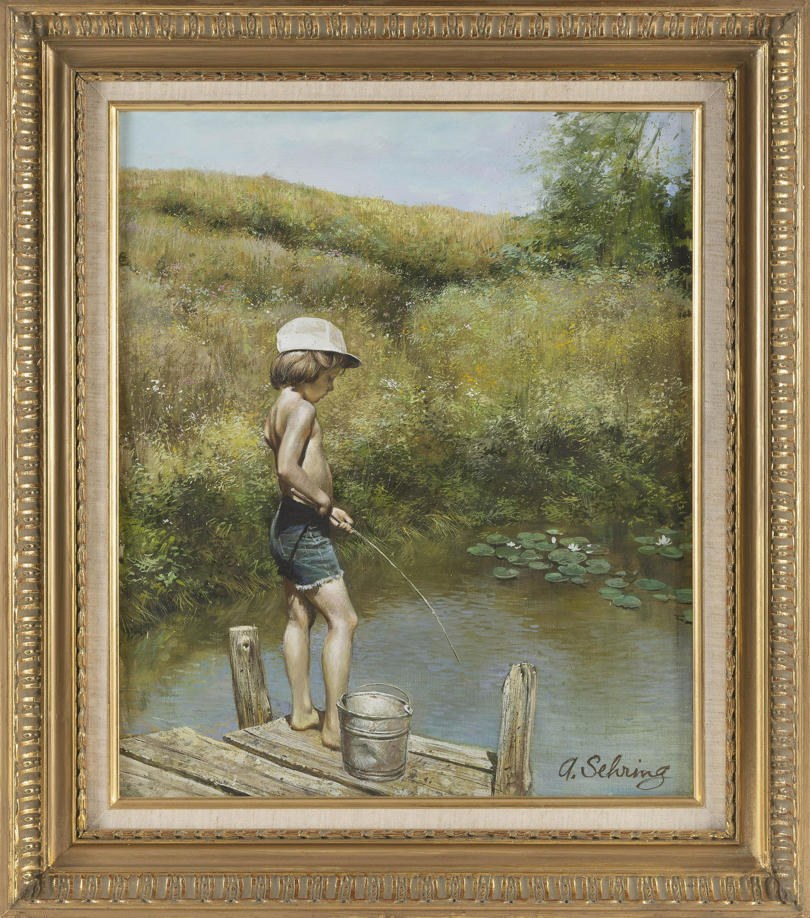 ADOLF SEHRING (America/Russian Federation, 1930-2015), A boy fishing., Oil on canvas, 24" x 20". (1 of 5)