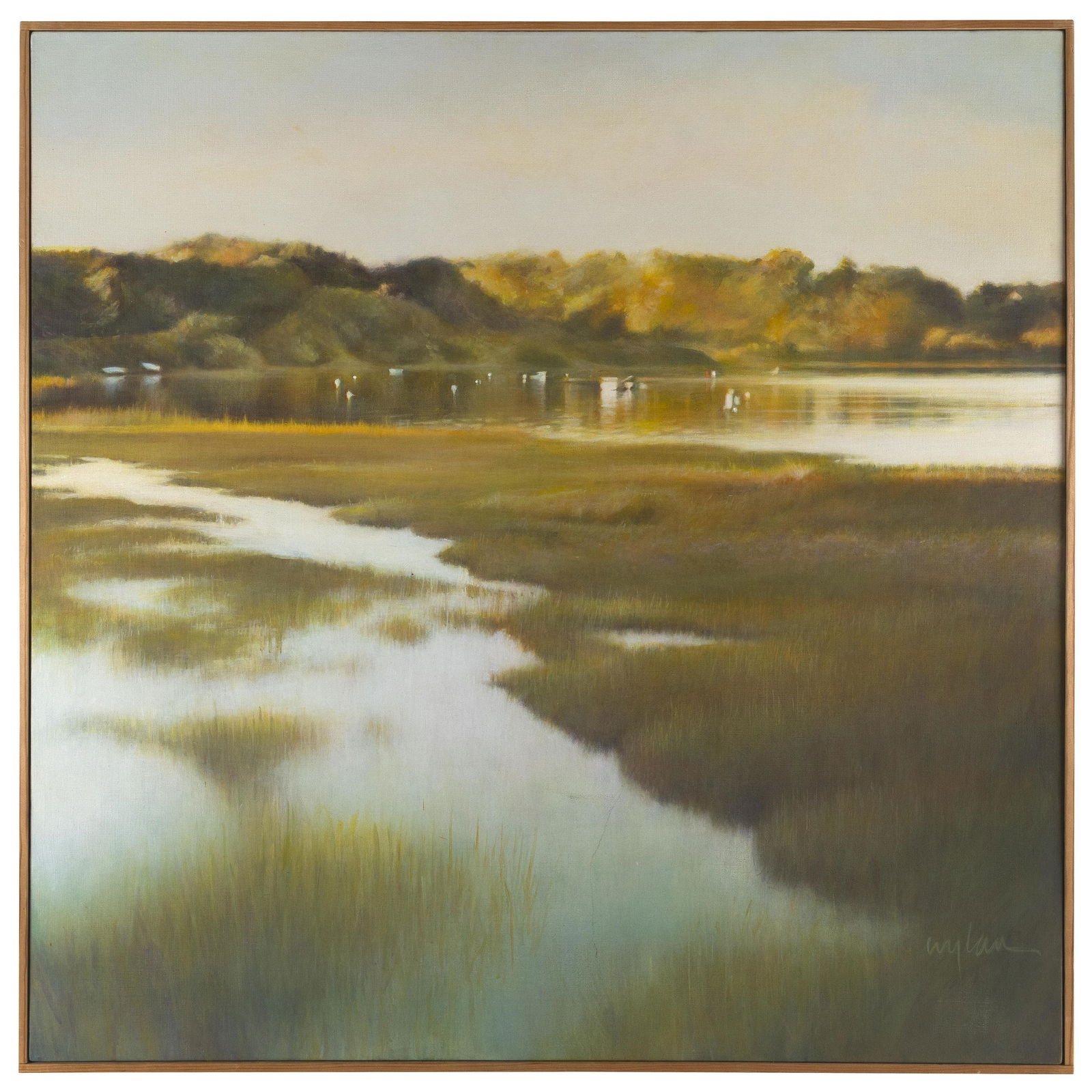 BARBARA WYLAN (Massachusetts, 1933-), ìLong Shadows, Chatham, Octoberî., Acrylic on linen,: BARBARA WYLANMassachusetts, 1933-ìLong Shadows, Chatham, Octoberî. Signed lower right ìWylanî. Signed and titled verso.Acrylic on linen, 38î x 38î. Framed 39î x 39&#