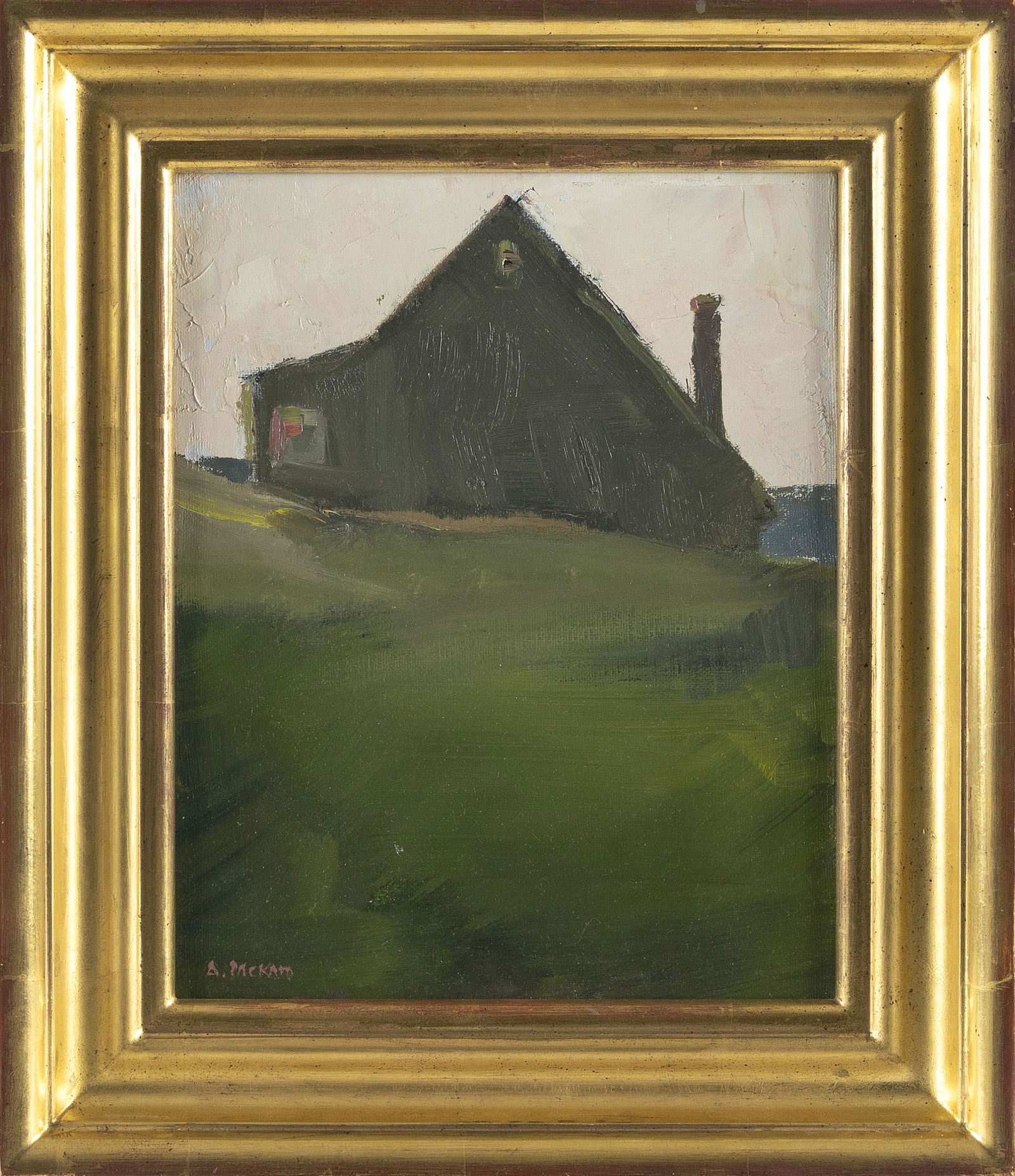ANNE PACKARD (New Jersey/Massachusetts, 1933-), Cottage on the bay., Oil on canvas, 10" x 8". Framed: ANNE PACKARDNew Jersey/Massachusetts, 1933-Cottage on the bay. Signed lower left "A. Packard". Housed in a Guido frame.Oil on canvas, 10" x 8". Framed 13.5" x 11.5".