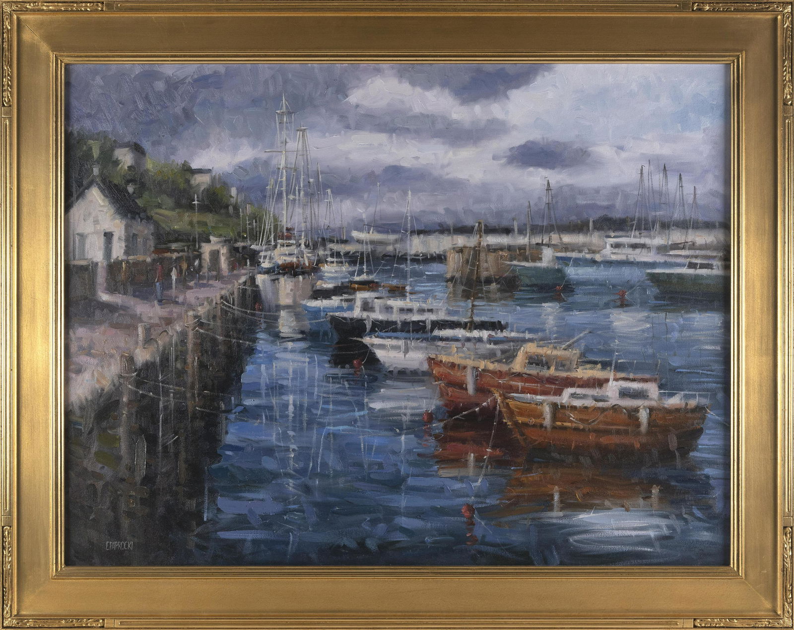 EUGENE PAPROCKI (Illinois, 1971-), "Carnlough Harbour, Ireland"., Oil on canvas, 30" x 40". Framed (1 of 2)
