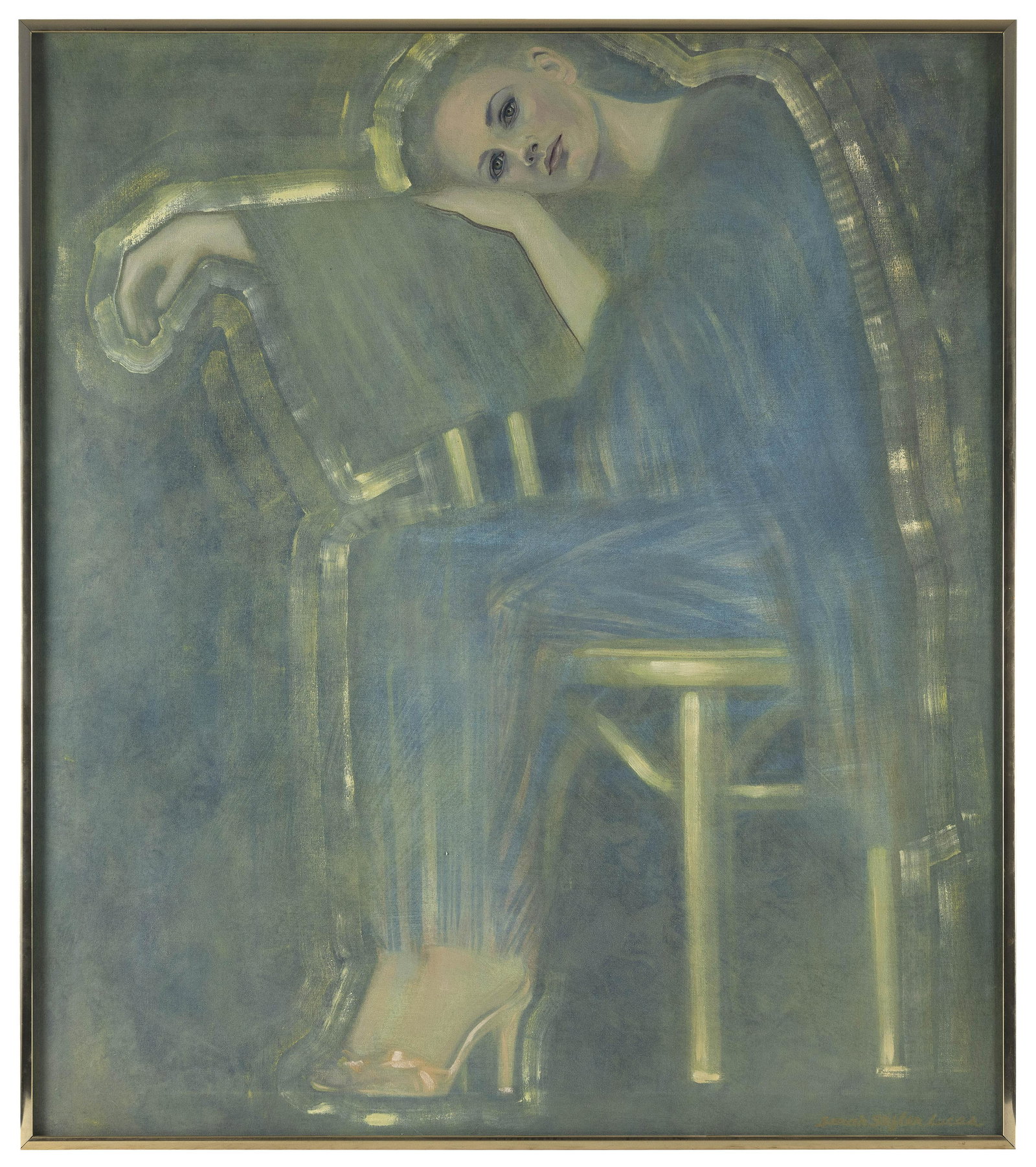 SARAH STIFLER LUCAS (Connecticut/Tennessee, 20th Century), Resting woman., Oil on canvas, 43.5î: SARAH STIFLER LUCAS Connecticut/Tennessee, 20th Century Resting woman. Signed lower right ìSarah Stifler Lucasî. Oil on canvas, 43.5î x 40î. Framed 44.5î x 40.25î.