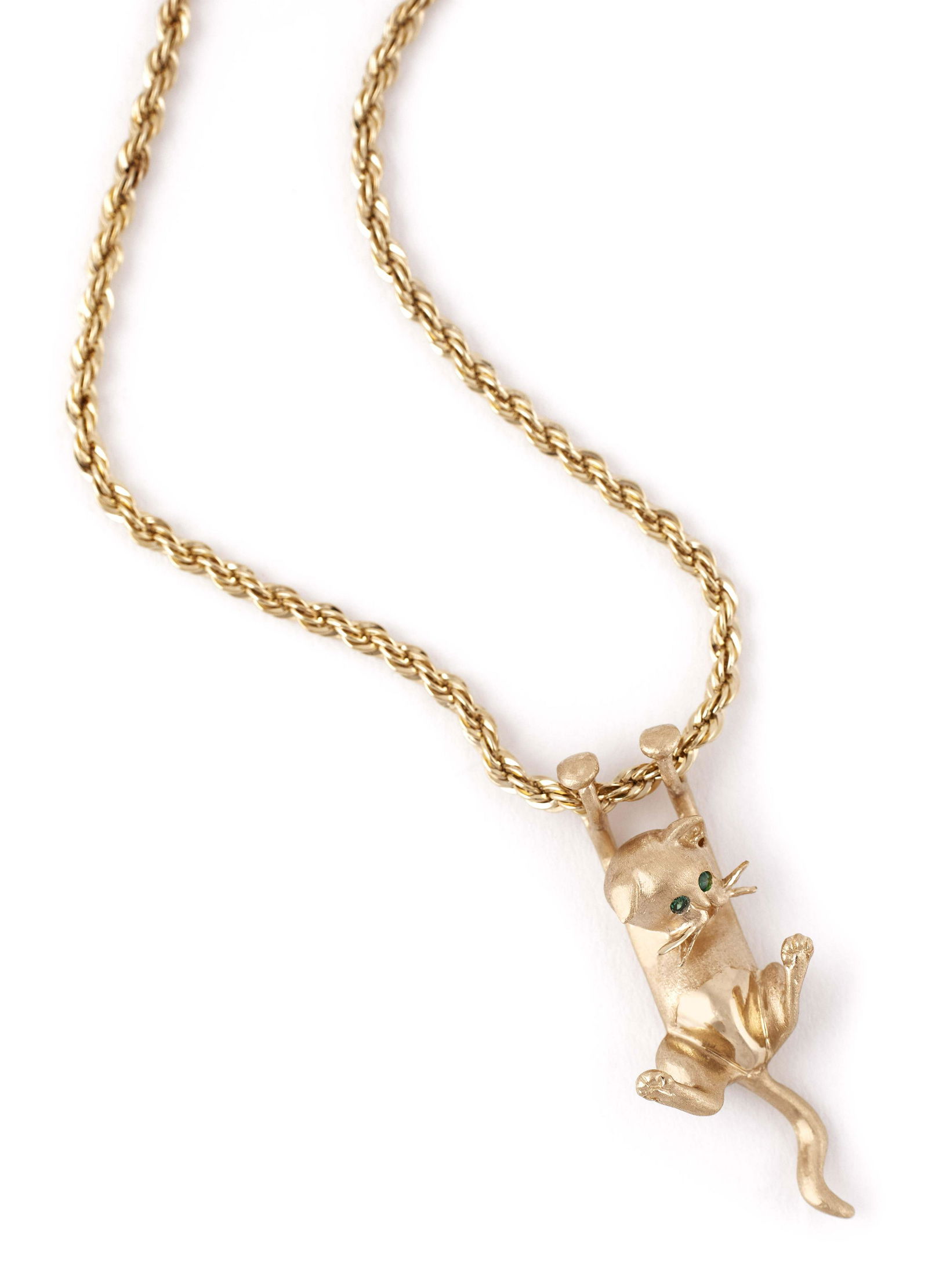 14KT YELLOW GOLD CAT PENDANT ON GOLD-OVERLAY STERLING SILVER CHAIN Pendant approx. 3.58 dwt. Chain (1 of 1)