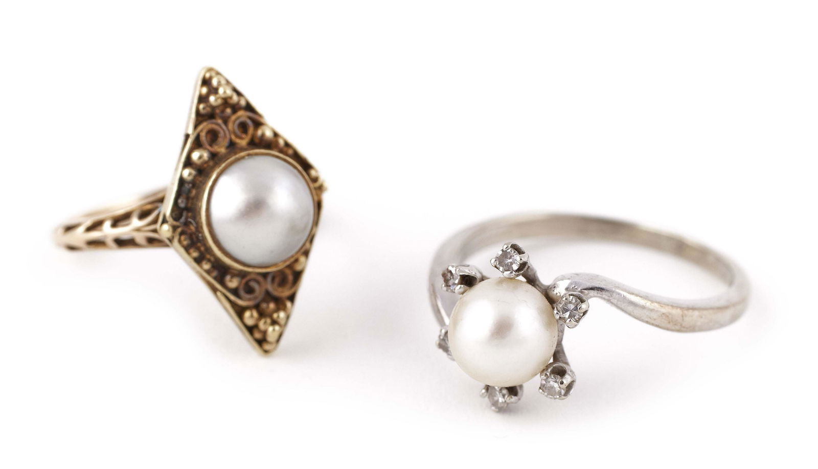 TWO 14KT GOLD AND PEARL RINGS Approx. 4.11 total dwt. (1 of 1)