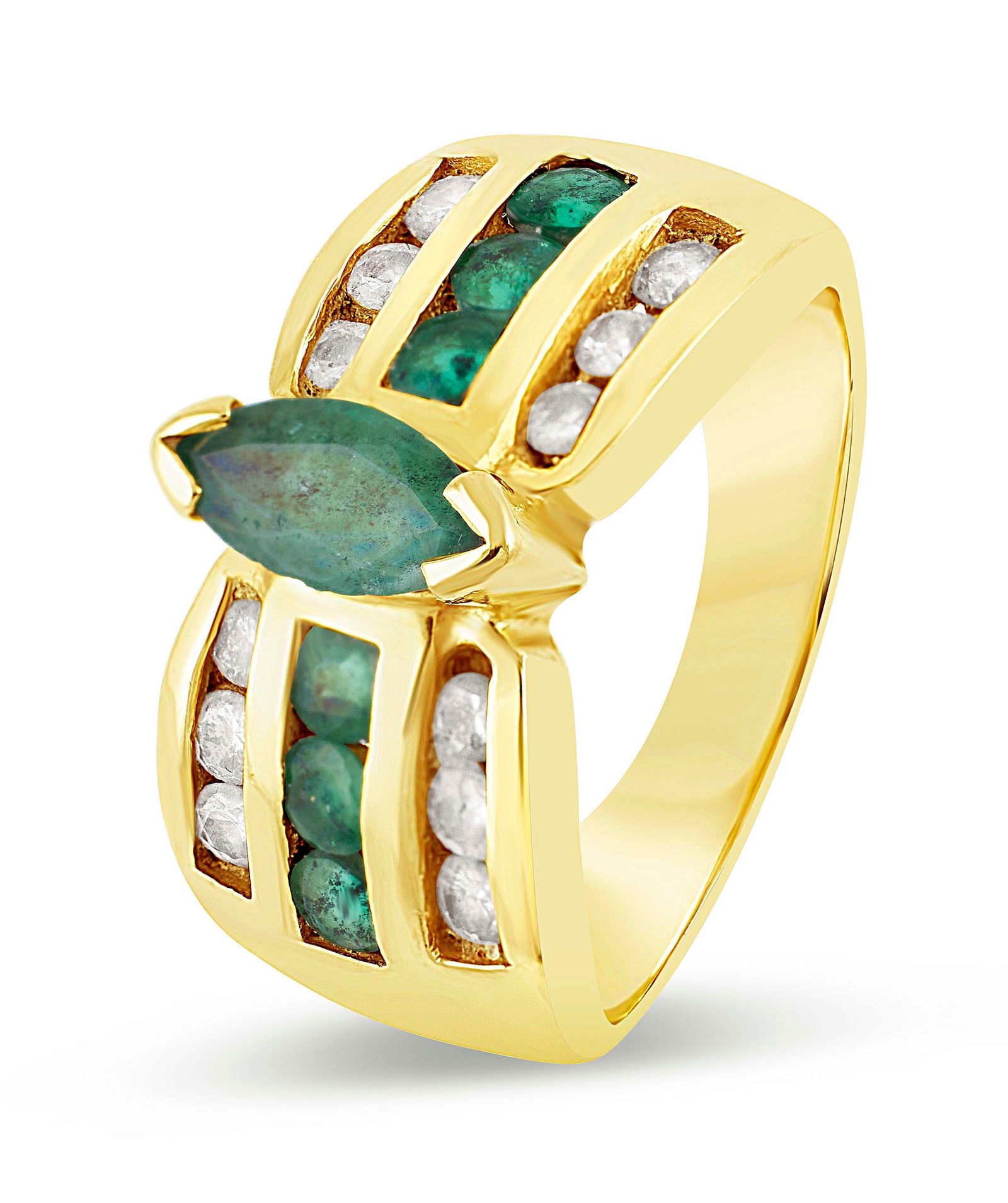 14KT YELLOW GOLD, DIAMOND AND EMERALD RING Approx. 3.38 total dwt. (1 of 1)