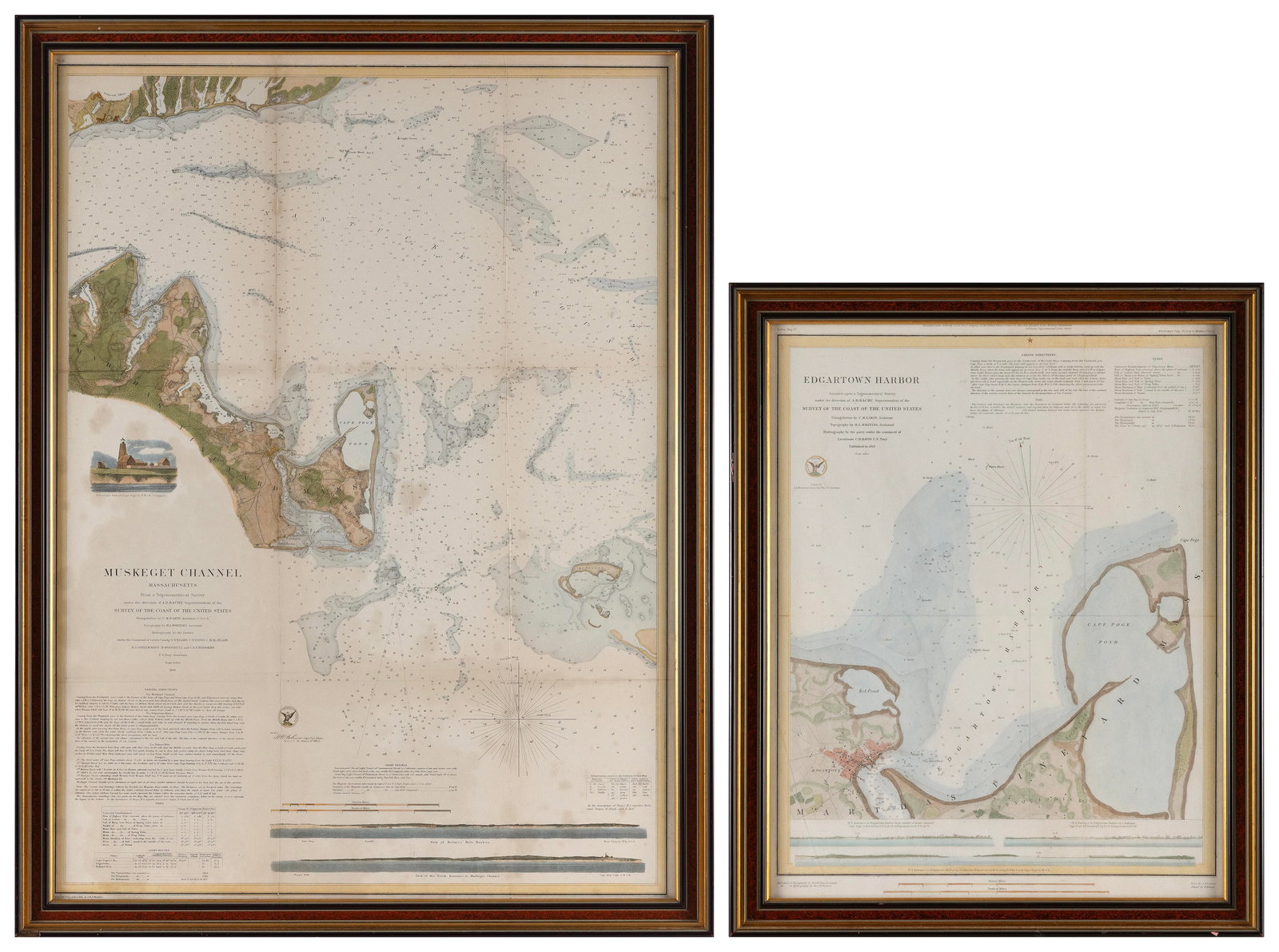 TWO MARTHA'S VINEYARD MAPS/CHARTS 19th Century 28.5” x 20.5” and 18.5” x 14” (1 of 5)
