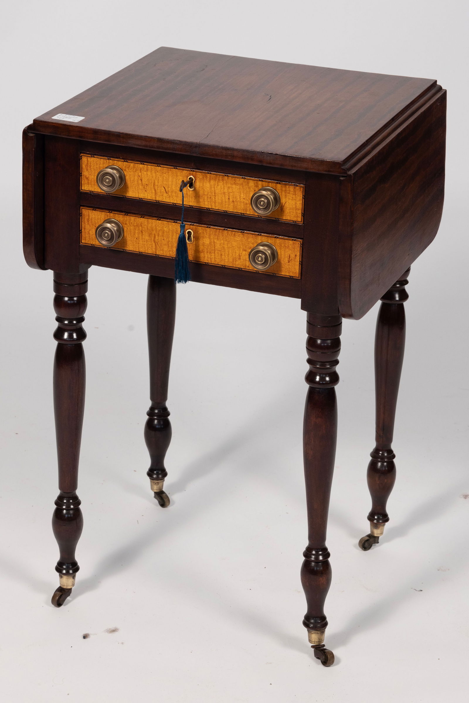 SHERATON TWO-DRAWER STAND Circa 1820 Height 28.5î. Width 16.5î plus two 8.5" drop leaves. (1 of 3)