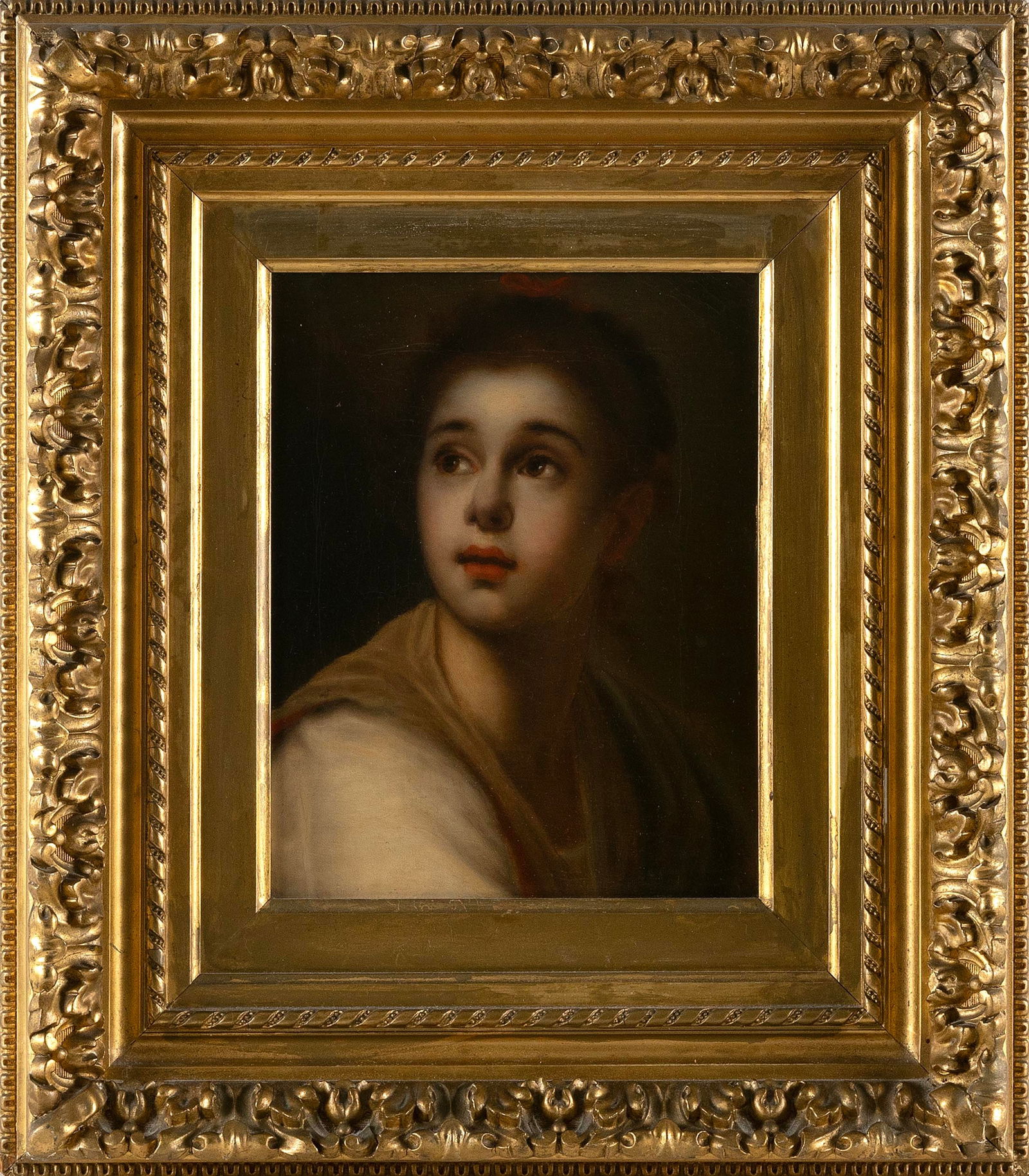 ACHILLE LEONARDI (Italy, 1800-1870), Portrait of the daughter of artist Anton Raphael Mengs, after: ACHILLE LEONARDIItaly, 1800-1870Portrait of the daughter of artist Anton Raphael Mengs, after the original by Mengs. Signed verso "Leonardi".Oil on canvas, 9.5" x 7.5". Framed 17" x 14.5".