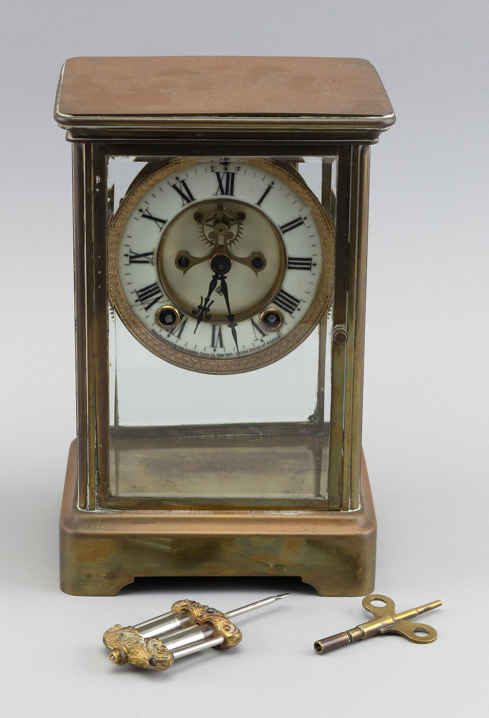 ANSONIA SHELF CLOCK New York, Early 20th Century Height 9.75î. Width 6.5î. Depth 5.5î (1 of 2)