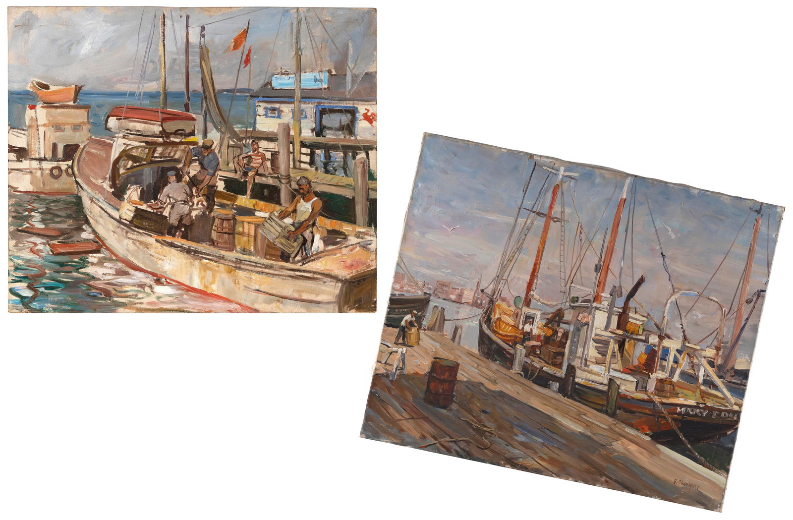 GEORGE CHEREPOV (Connecticut/Vermont/Russian Federation, 1909-1987), Two dock scenes., Oils on (1 of 12)