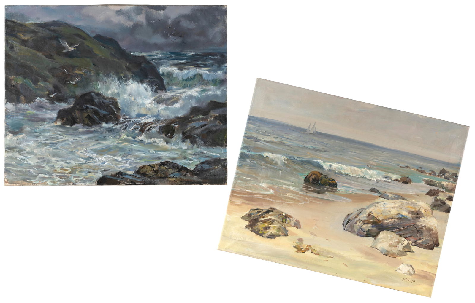 GEORGE CHEREPOV (Connecticut/Vermont/Russian Federation, 1909-1987), Two seascapes., Oils on canvas, (1 of 5)