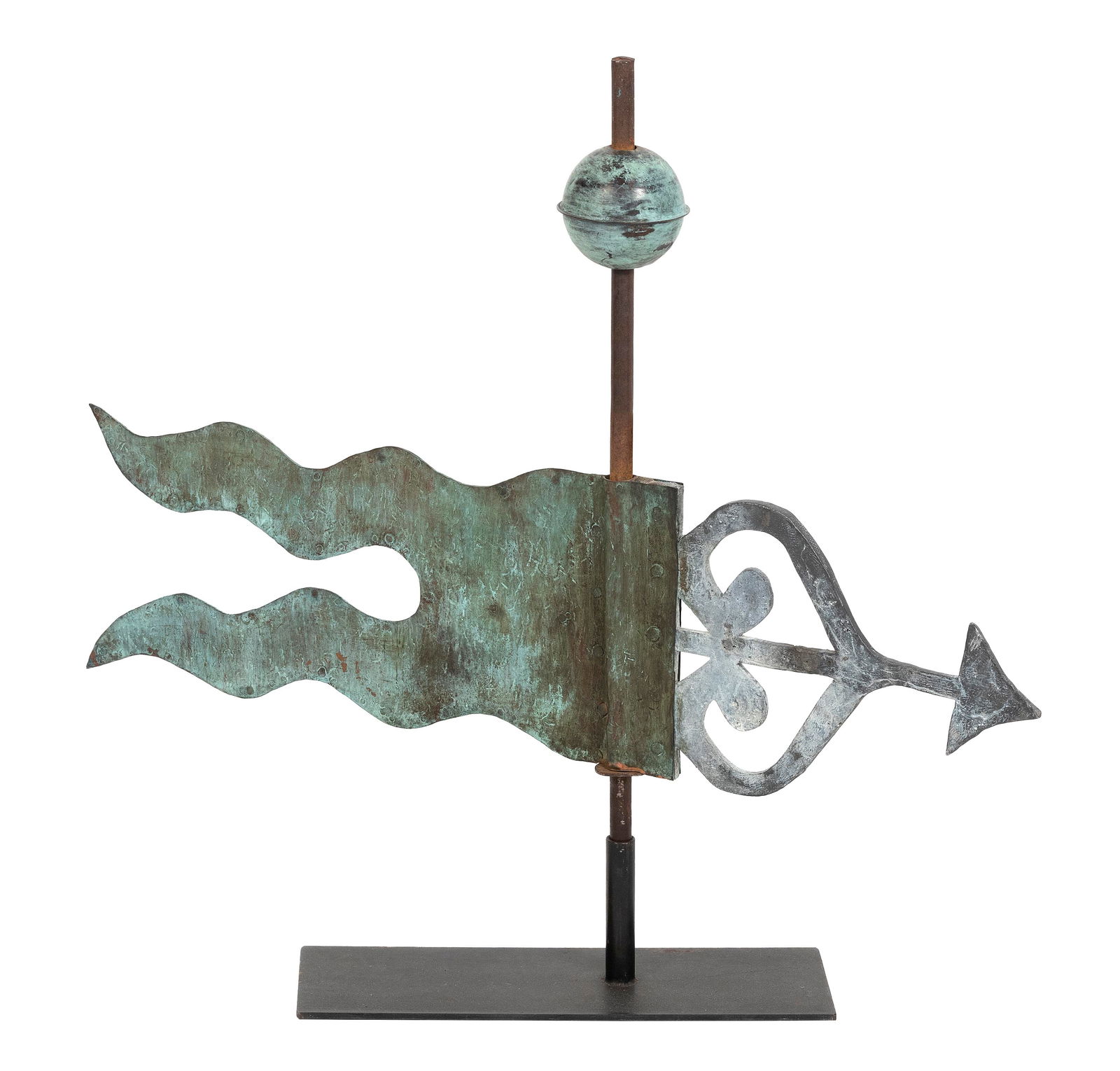 ZINC AND COPPER BANNER WEATHER VANE Last Half of the 20th Century Height on stand 32". (1 of 2)
