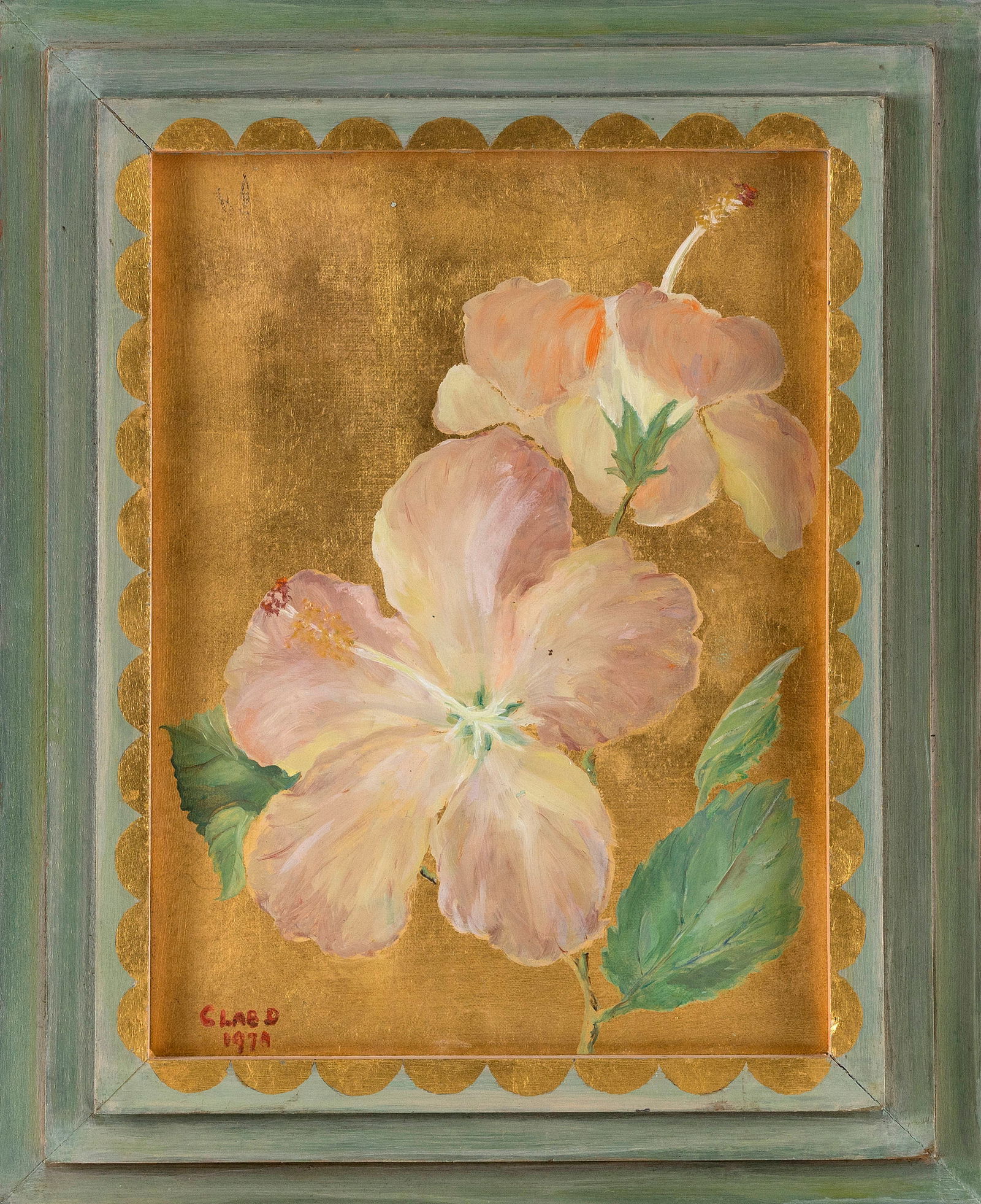 STUDY OF BEACH ROSES Oil on canvas, 10" x 13". Framed 17" x 14". (1 of 2)