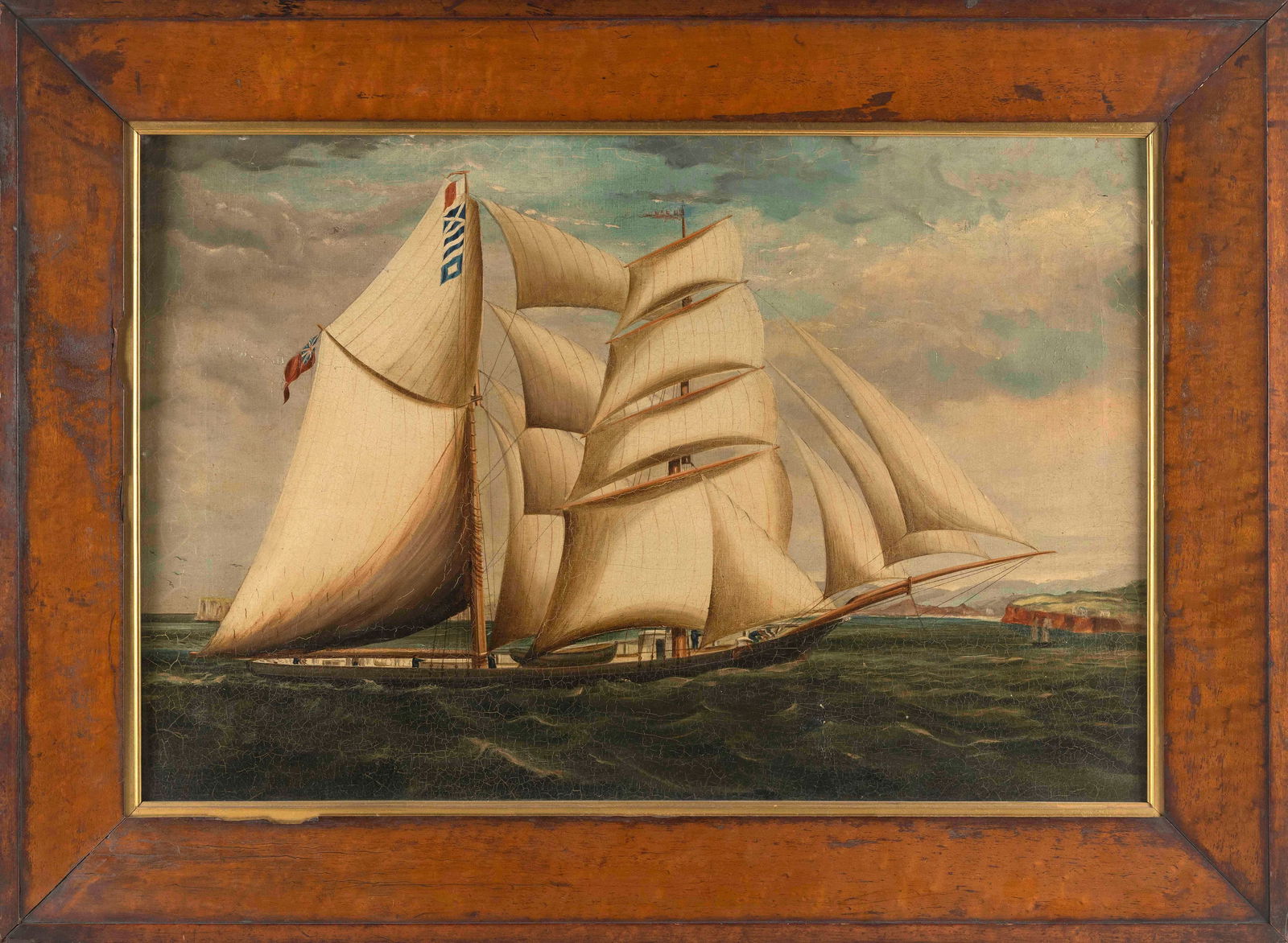 BRITISH SCHOOL (19th Century,), Portrait of a British brig., Oil on canvas, 20î x 30.25î.: BRITISH SCHOOL19th CenturyPortrait of a British brig. Unsigned.Oil on canvas, 20î x 30.25î. Framed 26.75î x 36.75î.