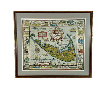 TWO MAPS OF NANTUCKET Late 20th Century Framed 21.5î x 30î and 19î x 23î.: TWO MAPS OF NANTUCKET Late 20th Century One by Tony Sarg and one by Blaise Domino dated 1976. Framed 21.5î x 30î and 19î x 23î.