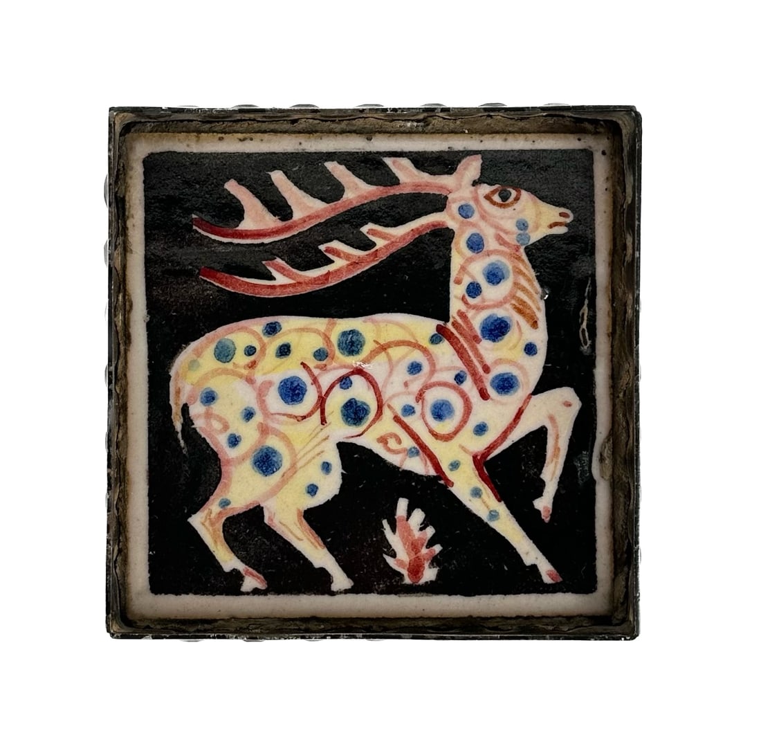 HAND-PAINTED POTTERY TILE DEPICTING A DEER 20th Century 4.25" x 4.25". (1 of 1)
