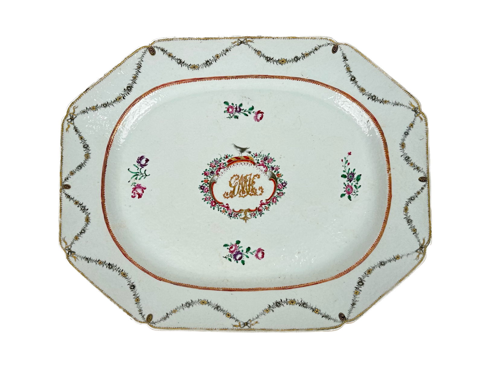 LARGE CHINESE EXPORT PORCELAIN OCTAGONAL PLATTER 18th Century 13.25" x 16.5". (1 of 2)