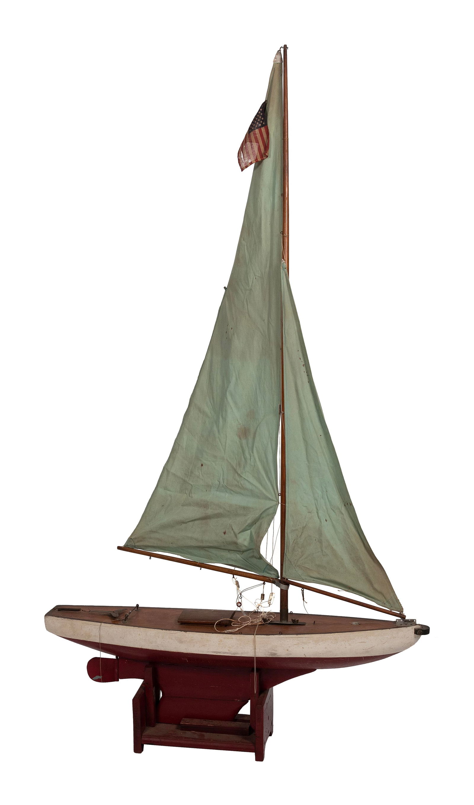 SAILBOAT POND MODEL Early 20th Century Height on stand 67". Length 36". Width 8". (1 of 2)