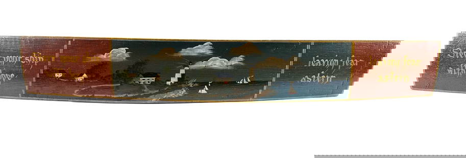 BARREL STAVE WITH PAINTED FOLK ART-STYLE DECORATION Contemporary 5î x 35î.: BARREL STAVE WITH PAINTED FOLK ART-STYLE DECORATIONContemporaryìSteer your ship with hope" and "leaving fear astern" flanks a central scene of a seaside village. Signed lower right